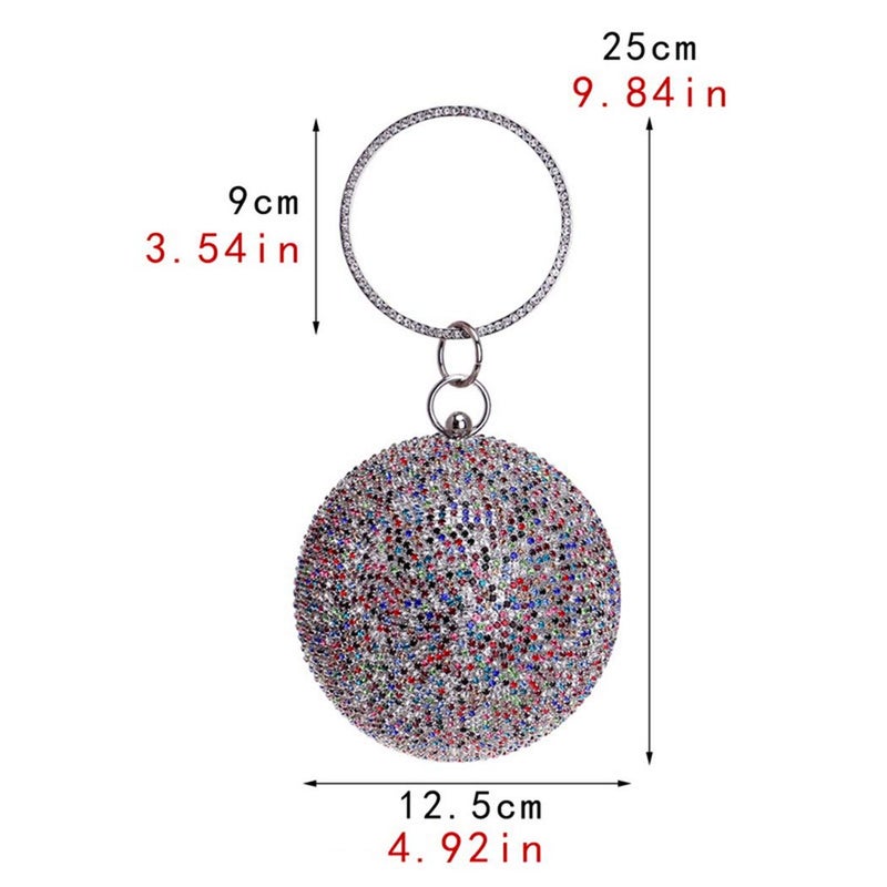 Tngan Ball Shape Clutch Purse Party Handbag Rhinestone Ring Handle Evening Bag Golden B - Image 3